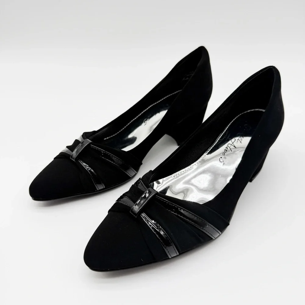 Easy Street Millie Block Heel Dress Pumps Lamy Patent Black 7.5 Narrow NEW